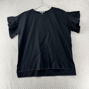 Tutu & Lilli‎ Ruffle Sleeve Top Black Cotton Blend Blouse Boxy Oversized NWTXS